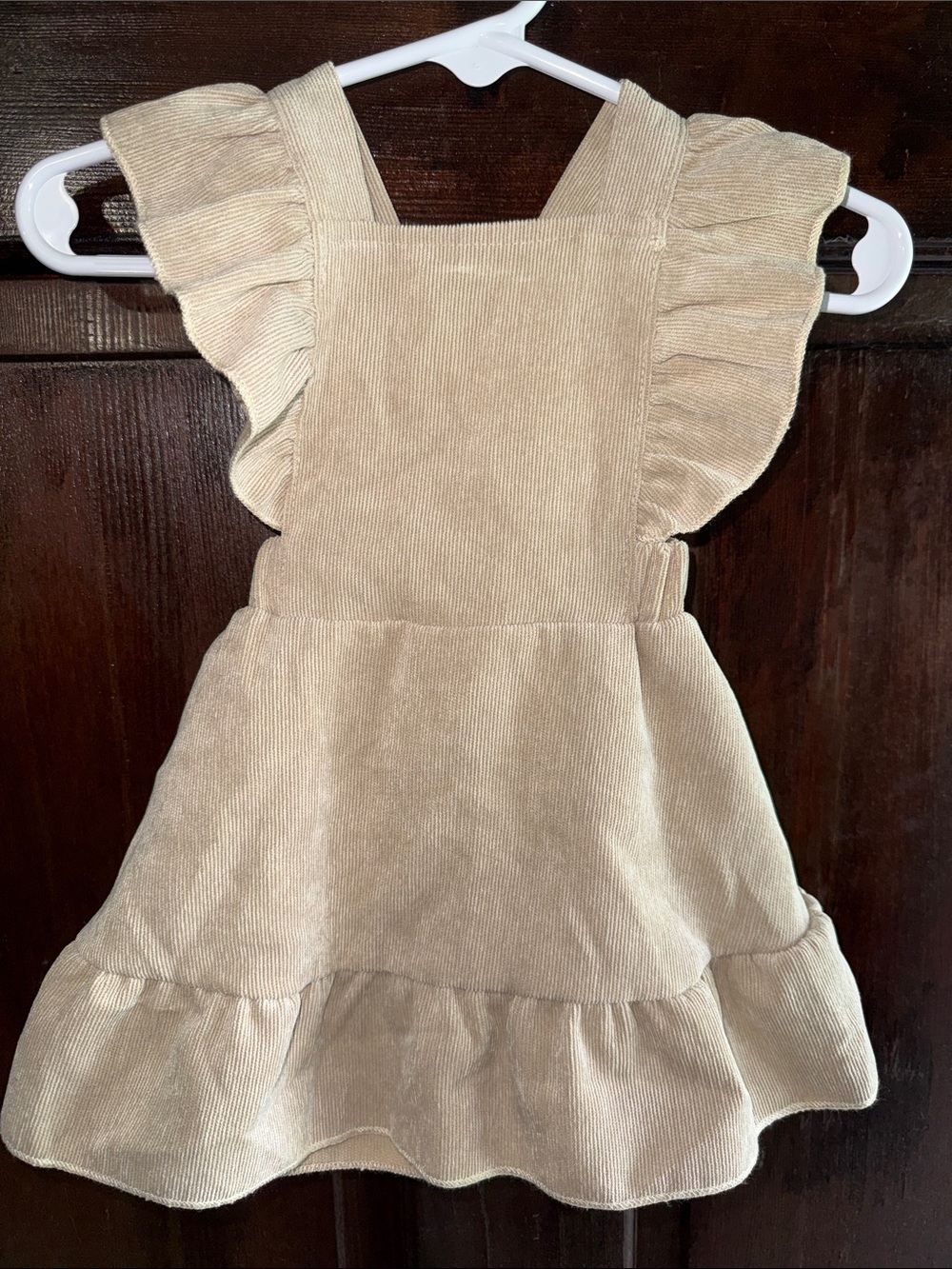 SHEIN Tan Corduroy Ruffle Pinafore Dress 3-6M